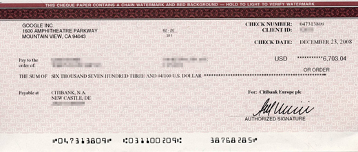 Google Kit scam cheque